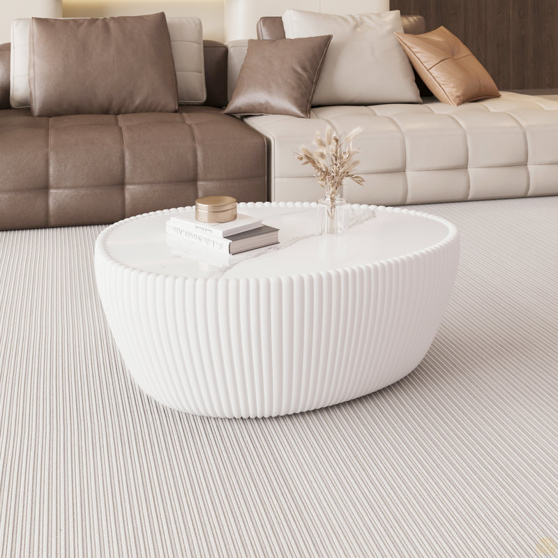 Light Slate Top Goose Eggs Shape Pu Coffee Modern Sofa Table, White