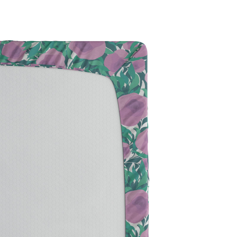 Ladybugs Fitted Sheet, Twin XL Fitted Sheet, Green/Pink Floral