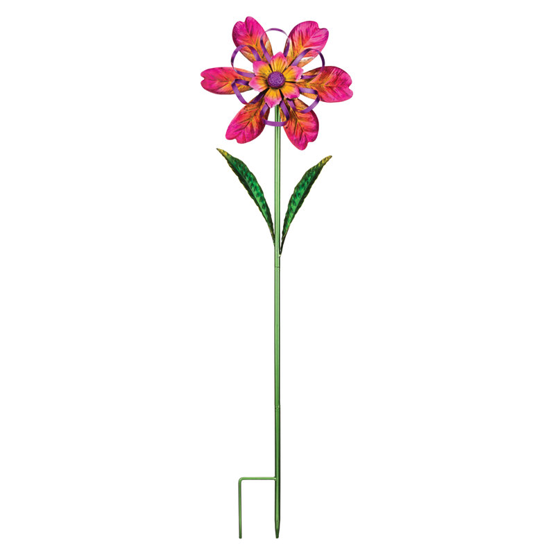 Pink Metal Flower Ribbon Spinner Stake