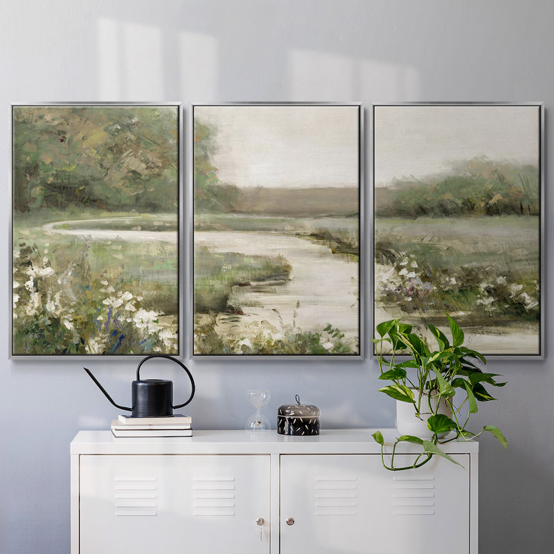 3 pièces Quiet Path, H 40 po x l 78 po x P 2 po, Argenté