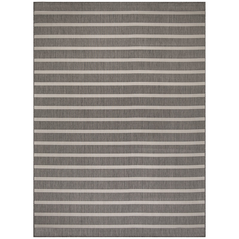 Shaila Striped Indoor / Outdoor Rug, Rectangle 4' x 6', Charcoal/Ivory