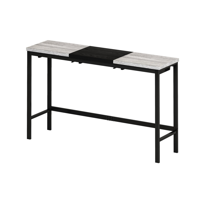 Table de cuisine moderne avec 3 tabourets gris et noirs, tabouret suspendu gain de place, surface facile à nettoyer et plateau à assemblage unique, design bicolore, métal, à monter soi-même