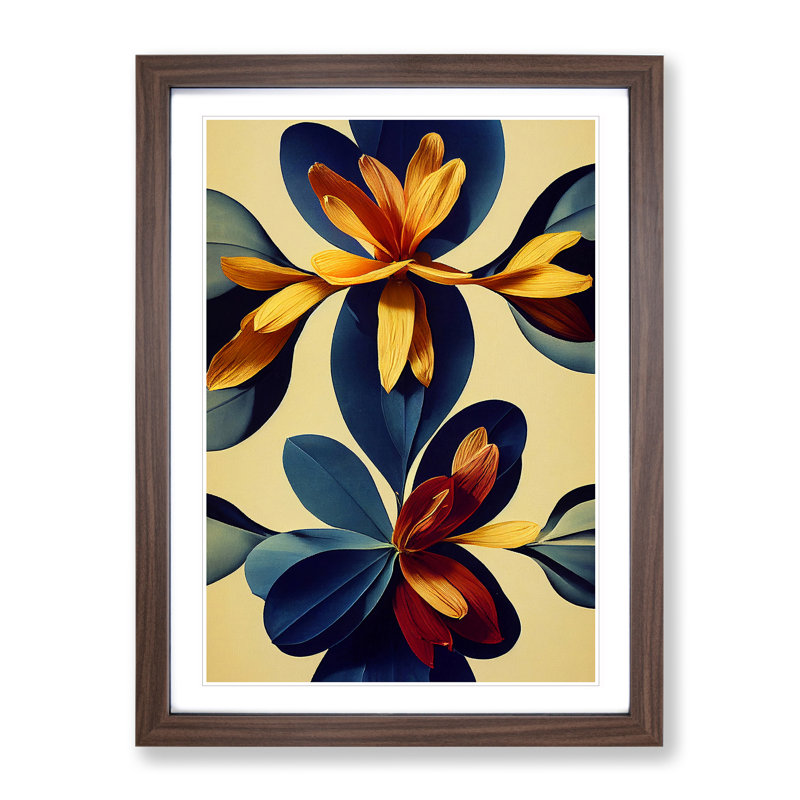 Cool Flowers - Single Picture Frame Print, 64cm H x 46cm W x 2cm D, Walnut