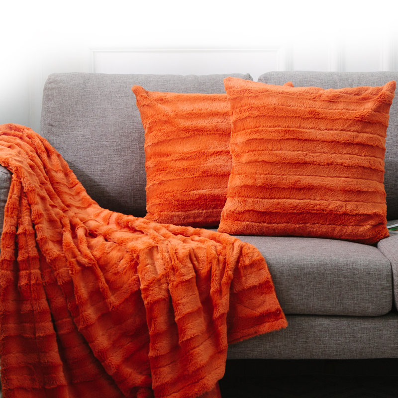 Gray Faux Fur and Microplush 20" x 20" Throw Pillows Set