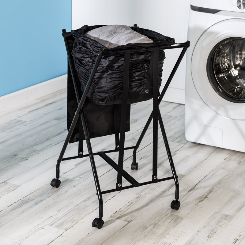 Panier à linge avec roulettes et couvercle, Noir