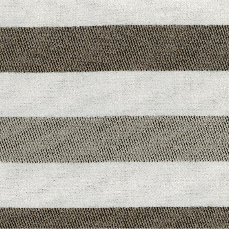 Doniphan Upholstered Square Pouf Ottoman, White/Taupe Striped Jacquard