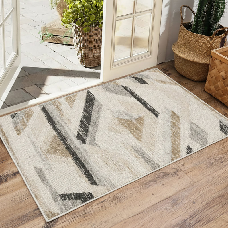 Modern Geometric Turkish Machine Woven Area Rug in Black/Beige/Gray, Rectangle 2' x 3'