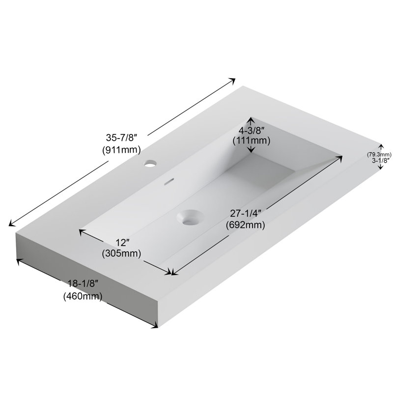 36" Solid Surface Wall-Mounted Bathroom Sink