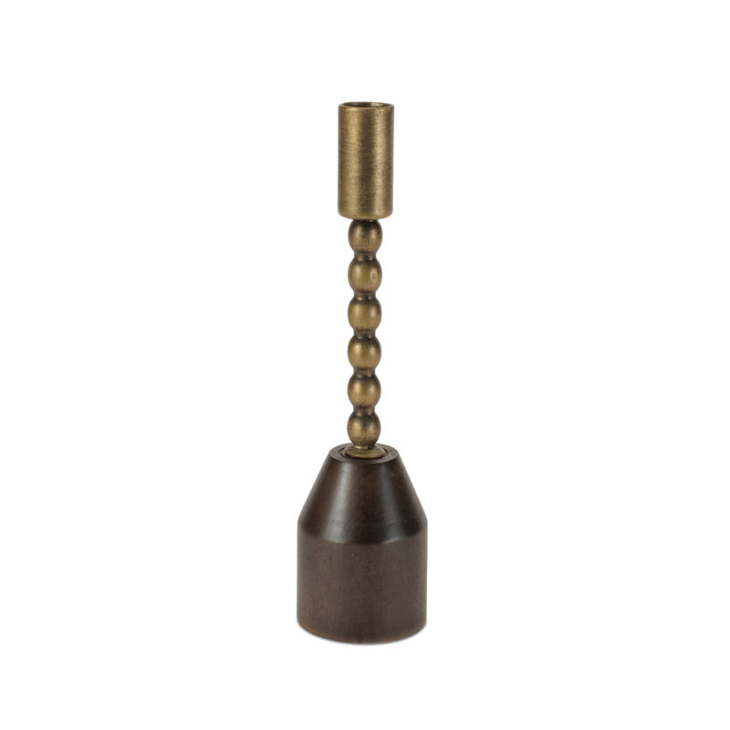 Porte-bougie conique en métal moderne avec base en bouleau (ensemble de 3)