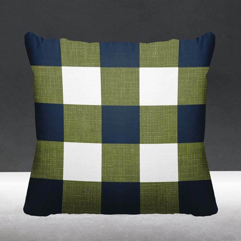 Coussin intérieur / extérieur Jeb Farm House, L 17 po x H 17 po, Vert/bleu marine