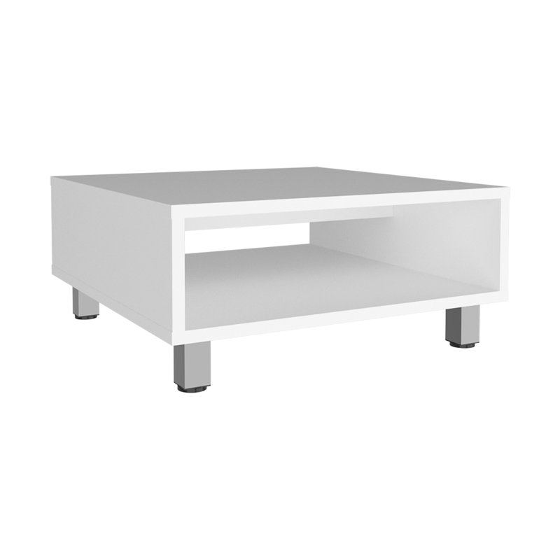 Table basse carrée blanche avec tablette ouverte, H 10 po, et tablette blanche au look minimaliste 10,44 po, Blanc
