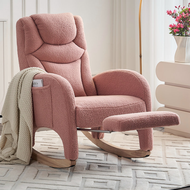 Chaise berçante en tissu avec repose-pieds Teddy, Rose