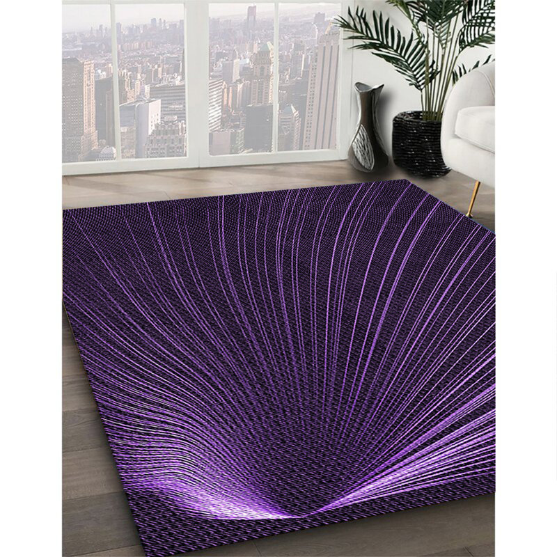 Tapis 100% à motif lavable à la machine 2989 1829-PUR, Rond 5 pi