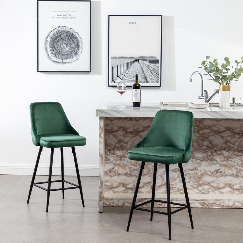 Courtdale Upholstered Counter Stool, Velvet-Green, Black
