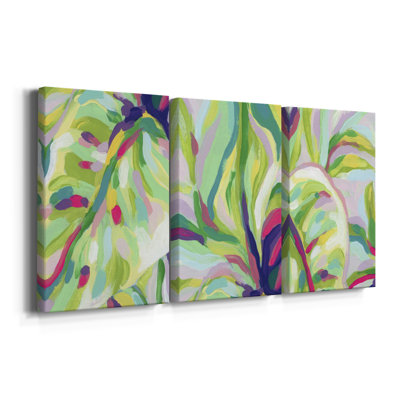 Bright Tropical Abstraction I  -Custom Wrapped Gallery Canvas - 3 Pieces
