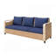 Canapé d'extérieur robuste avec osier en polyéthylène résistant aux intempéries et structure en métal, capacité de 792 lb, canapé en rotin brun avec coussins en mélange de coton bleu foncé pour terrasse de jardin (3 places, 76,4 pouces)