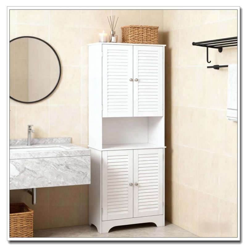 Freestanding Cabinet,Tall Narrow Bathroom Storage Cabinet with Doors and Shelf Adjustability, White