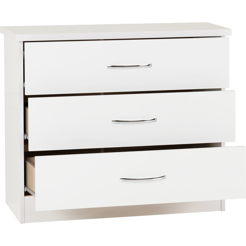 Cascio 3 Drawer Chest Of Drawers, White Gloss