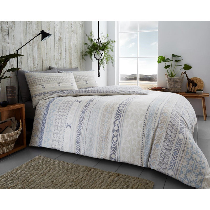Striped Duvet Cover Set with Pillowcases, Grey, Double - 2 Standard Pillowcases