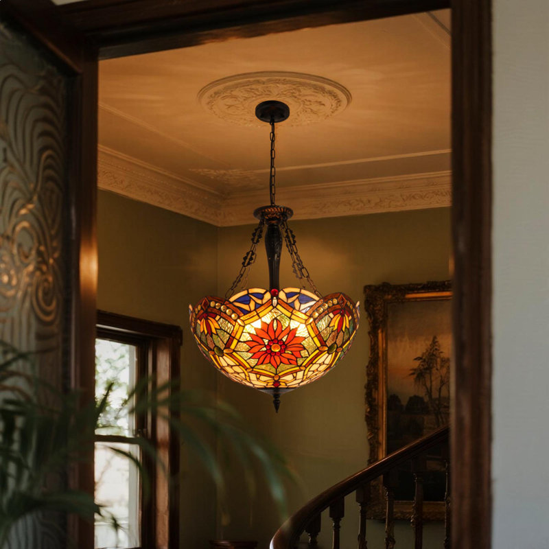 Tiffany Style - 20-Inch 5-light Head Vintage Art Stained Glass Chandelier