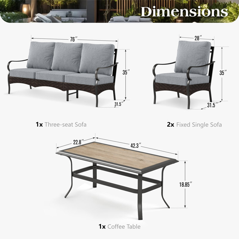 Outdoor Patio Conversation Set With Cushions, Gray