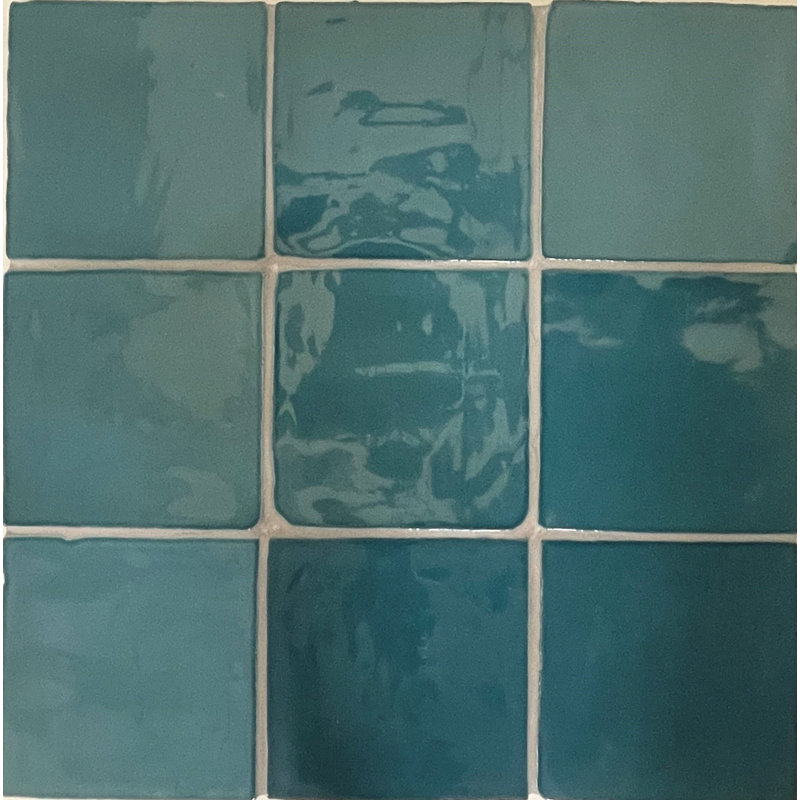 Zellige 4" x 4" Ceramic Subway Tile, Teal/Emerald