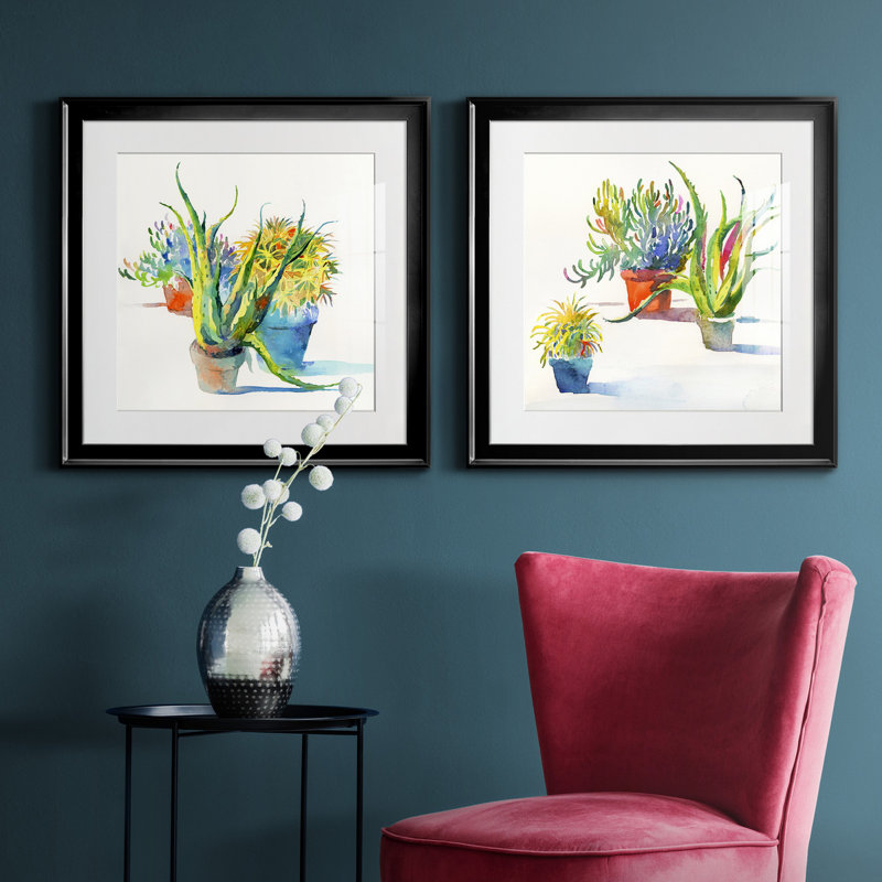 Succulent Trio I - ensemble de 2 reproductions de cadres photo, H 30,5 po x l 61 po x P 1,5 po, Noir