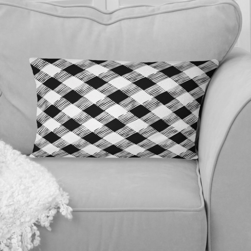 Imprimé vichy noir et blanc III - Coussin lombaire traditionnel