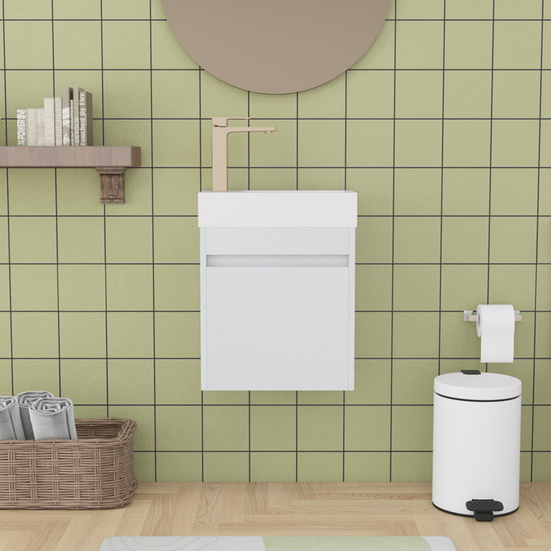 Meuble-lavabo 18 po, Grain droit blanc