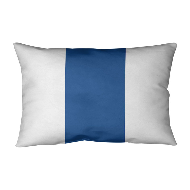Striped Linen Reversible Throw Pillow, White/Royal Blue