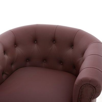 Fauteuil d'appoint pivotant à 360 ° avec similicuir, conception capitonnée et base en bois cintré pour le salon et la chambre à coucher