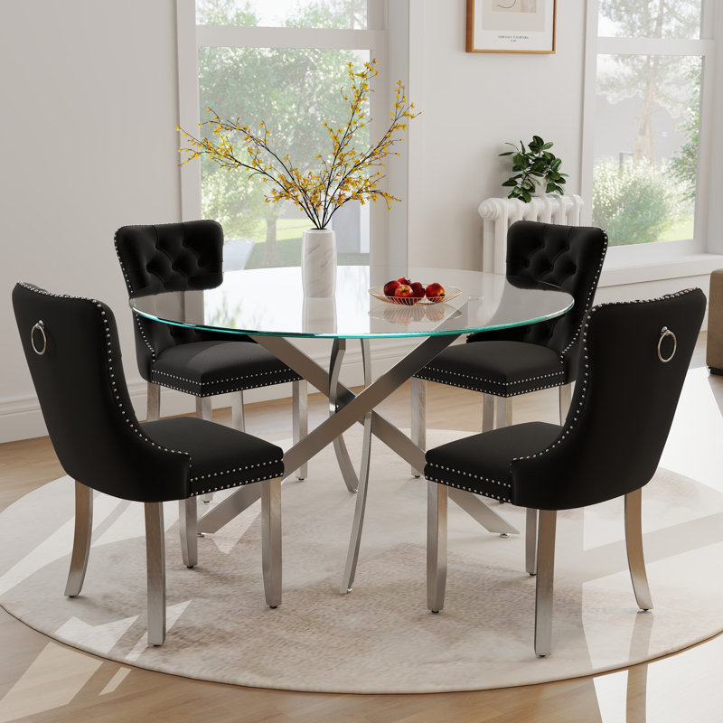 Ensemble de salle à manger Keyari, H 29,5 po x L 47 po x l 47 po, Noir, Argent