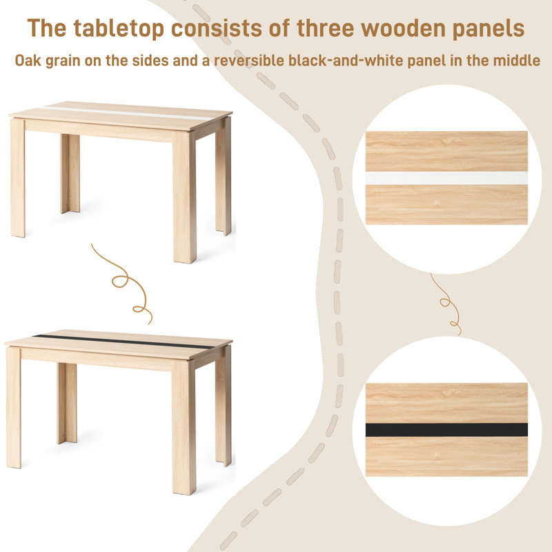 Elegant Rectangle Dining Table, Sturdy Kitchen Table, Oak, Oak/Black/White, 29.50”H x 47.20”L x 27.60”W