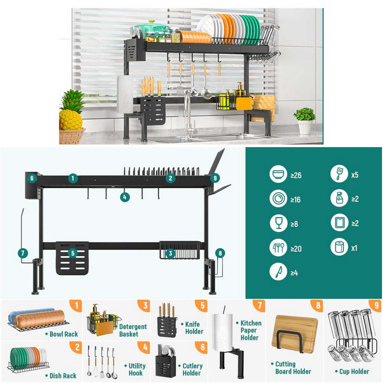 QINGDAOSAIBOSIFANGSHUIGONGCHENGYOUXIANGONGSI Stainless Steel Adjustable 2  Tier Dish Rack