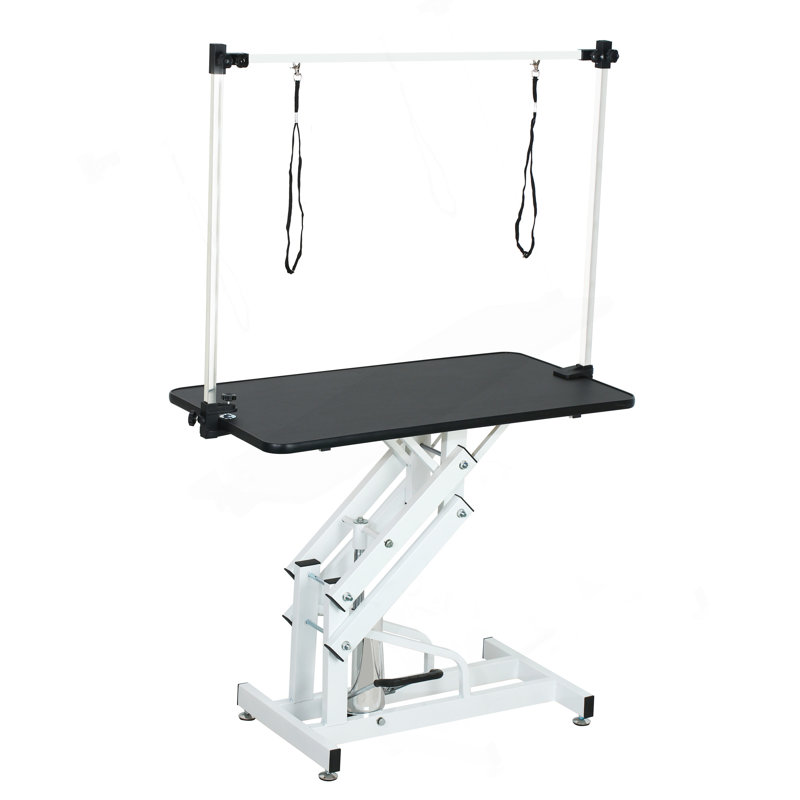 Table de toilettage hydraulique de 43 po pour chien lourd réglable et robuste avec cadre réglable, Noir / blanc