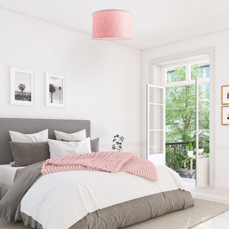 Danes Fabric Flush Ceiling Light, Pink, 24.5cm H x 38cm W x 38cm D