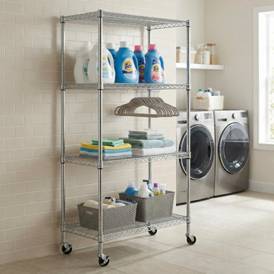 4 tablettes réglables en fil de fer rouillé, support de rangement en métal pour le garde-manger, la salle de bain, le garage et la cuisine, P 36,1 po x l 18,22 po, H 63 po, structure entièrement en fer, poteaux épais de 25 mm, finition thermolaquée noire, 4 ouvertures