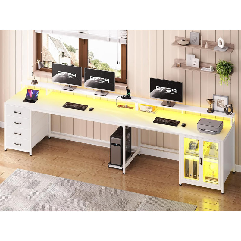 Bureau réversible avec prises encastrées Hansbury, Blanc