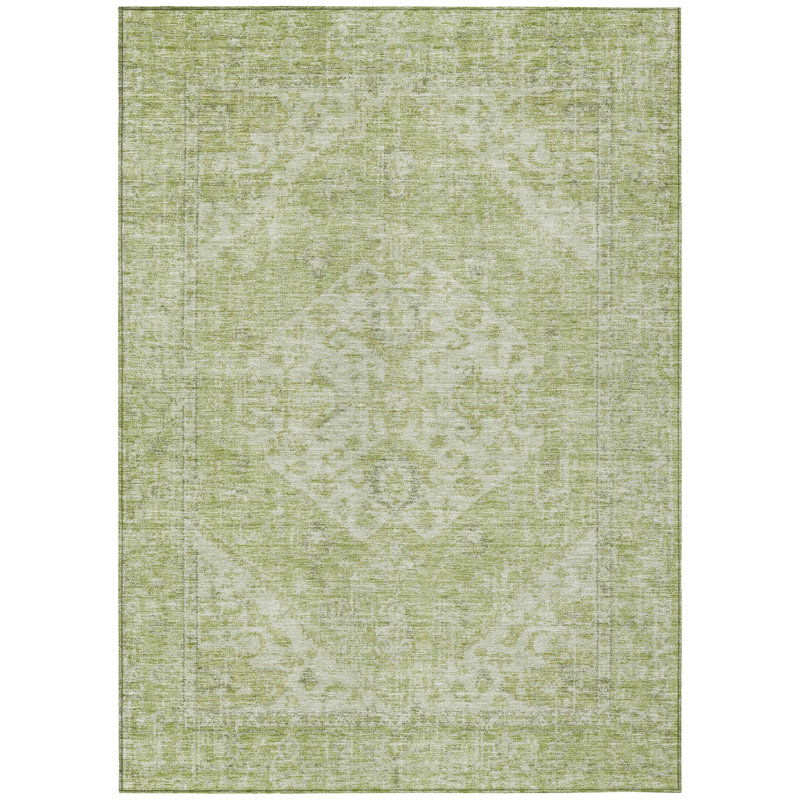 Stockholm Green Washable Indoor-Outdoor Rug - , 8' x 10'