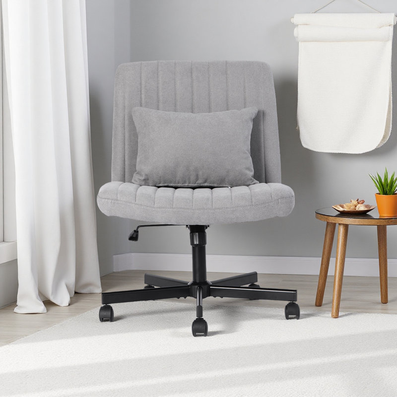 Criss Cross Armless Office Chair With Wheels - Versatile For Home Office, Meditation & Makeup, Light Gray