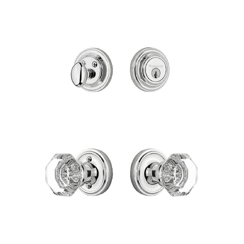 Nostalgic Warehouse Classic Rosette Entry Set with Waldorf Crystal Knob, Bright Chrome, 2.375