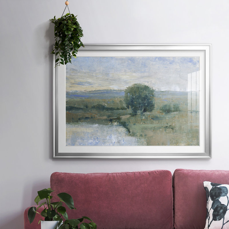 " Riverbank Impression II ", 30" H x 44" W x 1.5" D, Silver