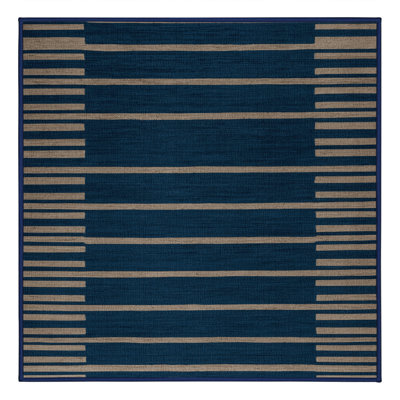 Machine Washable Horizontal Stripes Blue Area Rug