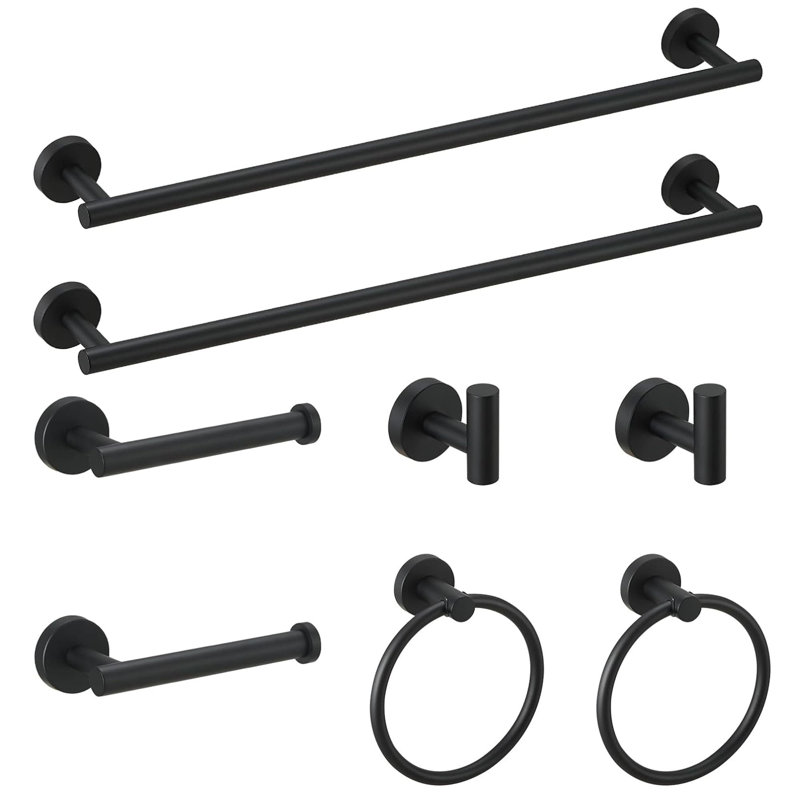 8 Piece Bathroom Hardware Set Wall Mounted Bathroom Accessories Kits Stainless Steel Bathroom Towel Holder Set, Matte Black