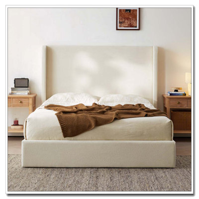 Upholstered Wingback Bed / Upholstered Platform Bed Frame / 52.3" High Headboard / Simplicity / Minimalist / No Box Spring Needed / Easy Assembly