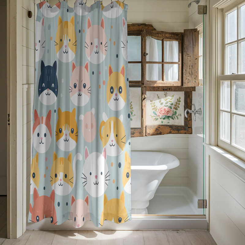 Rideaux de douche 1 pièce Playful Kawaii Kittens, H 74 po x l 35 po