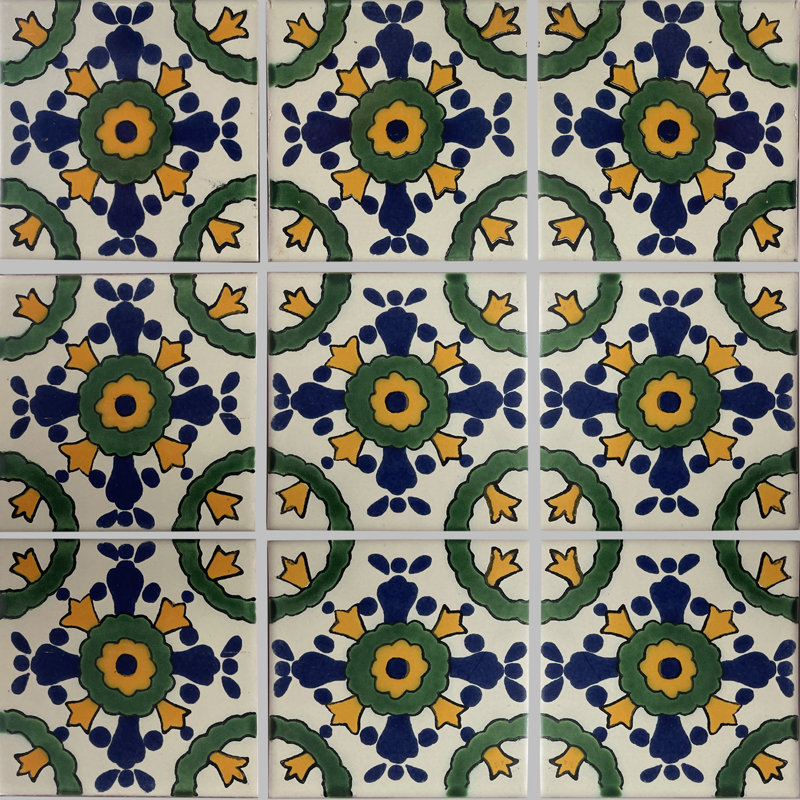 4.2" x 4.2" 9pcs TalaMex Barcelona Talavera Mexican Tile