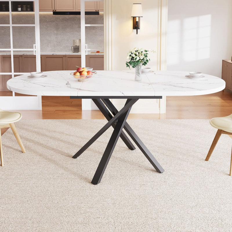 Extendable Metal Base Dining Table, White
