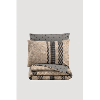 Ensemble de housse de couette Luxury XXL Luxury, 100% coton Ranforce, housse de couette 61 x 87, taie d'oreiller 31,5 x 31,5 | Design élégant brun, noir et gris, lavable à la machine | Literie douce, respirante et élégante pour un confort ultime