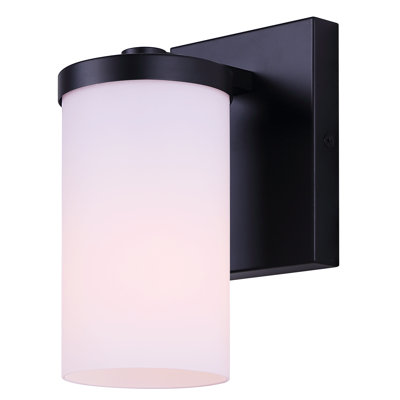 Brunner 1-Light Wall Sconce/Vanity Fixture, Matte Black Finish with Opal Glass